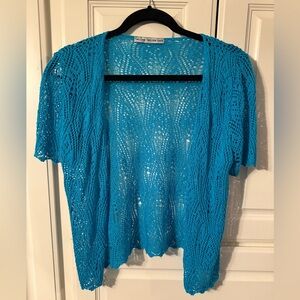 Aqua Blue Knit Women's lightweight short sleeved over top lightweight jacket